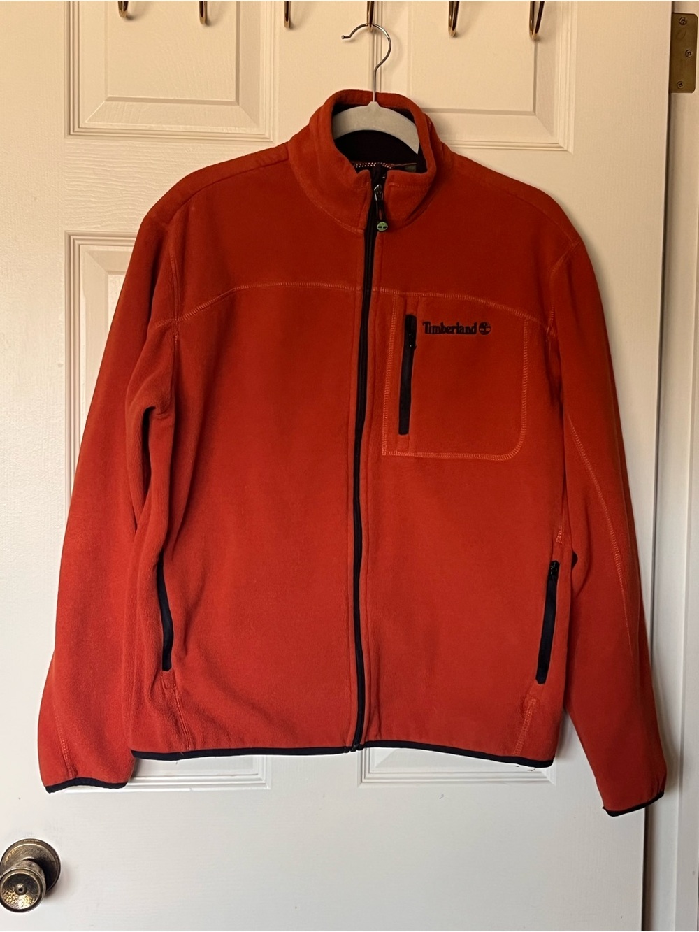 Timberland Burnt Orange Men’s M Fleece Full-Zip Jacket Zip Pockets EUC